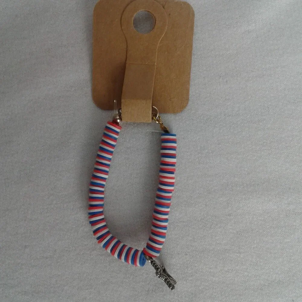 Red White And Blue Bracelet With Star Charm clay clay/rubber bead